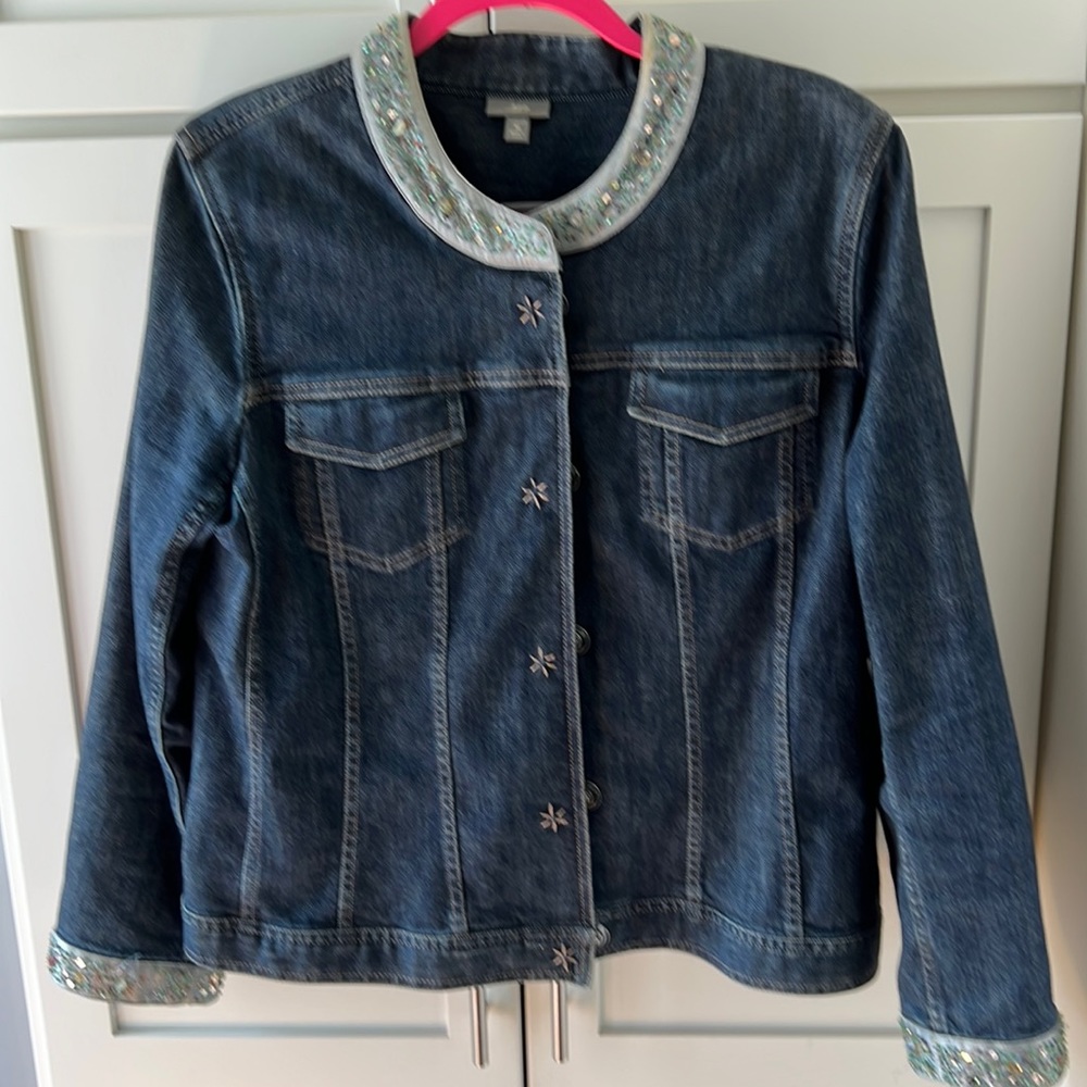 J Jill embellished denim jacket. Size M